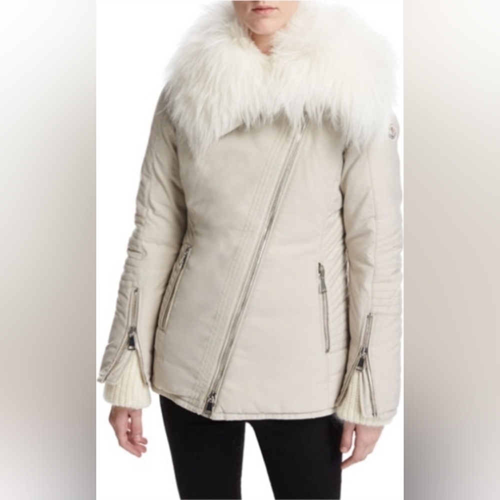 NWOT Moncler Choisia Jacket Fur Goat Coat Puffer Biker Asymmetric Zip 🤍